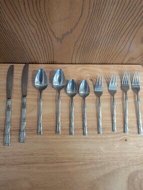 Vintage 10 Piece Stainless Steel Bamboo Flatware Set (Serves 2) -Korea